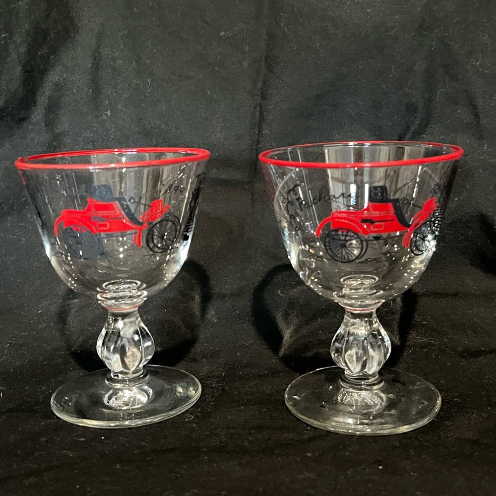 Elegant Red Trim Glass Goblets, vintage Libbey